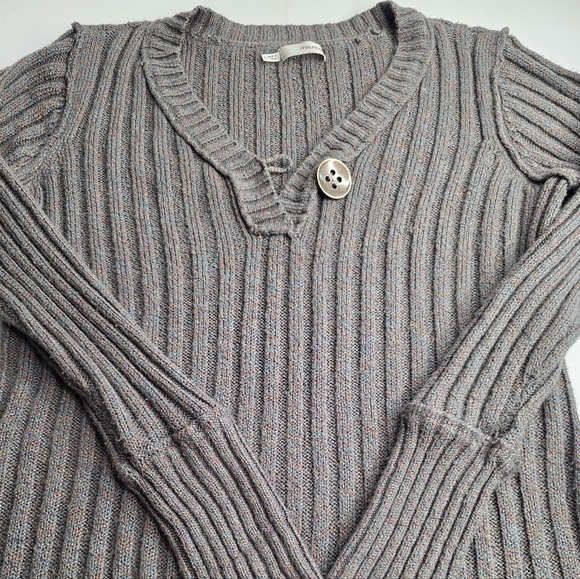 Maurices Sweaters - Maurices 1X Heathered Gray Multicolor Knit Ribbed V-Neck Sweater Cozy Cd-1816